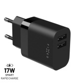 Síťová nabíječka FIXED s 2xUSB výstupem, 17W Smart Rapid Charge, černá