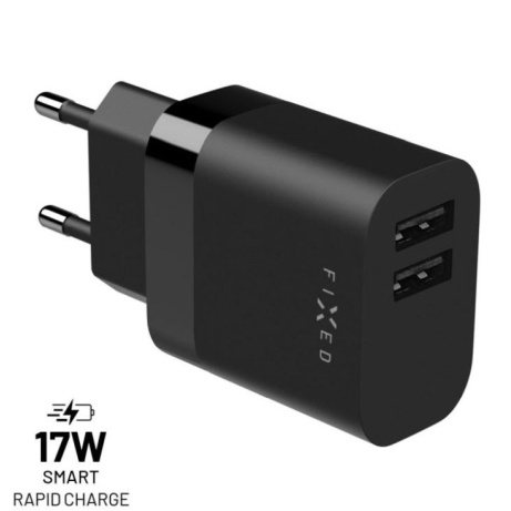 Síťová nabíječka FIXED s 2xUSB výstupem, 17W Smart Rapid Charge, černá