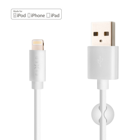 Datový a nabíjecí kabel FIXED s konektory USB/Lightning, 1 metr, MFI certifikace, bílý