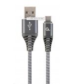 GEMBIRD Kabel USB 2.0 AM na Type-C kabel (AM/CM), 2m, opletený, šedo-bílý, blister, PREMIUM QUALITY