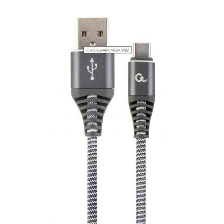 GEMBIRD Kabel USB 2.0 AM na Type-C kabel (AM/CM), 2m, opletený, šedo-bílý, blister, PREMIUM QUALITY