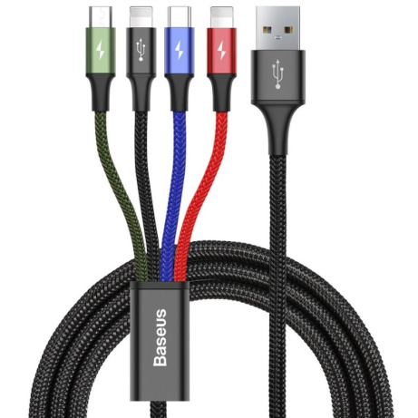 Baseus datový kabel 4v1 microUSB+USB-C+2xLightning 1,2m 3,5A černý