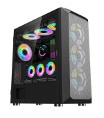 1stCOOL skříň Wind Storm Black MiddleTower ARGB, AU, USB3.0, bez zdroje, RGB fan, průhledná bočnice, černá