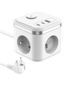 Viking síťový adaptér YC33, 3x 230 V, 1x USB-A, 2x USB-C, tlačítko ON/OFF, délka 1,4 m, bílá