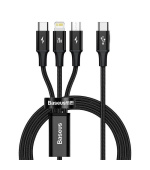 Baseus datový kabel USB-C Rapid Series 3v1 microUSB+Lightning+USB-C 1,5m PD 20W černý