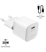 Set nabíječky FIXED Mini s USB-C výstupem a USB-C/USB-C kabelu, podpora PD, 1 metr, 20W, bílý