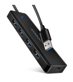 AXAGON HUE-C1A, 4x USB 5Gbps TRAVEL hub, USB-C napájecí konektor, kabel USB-A 19cm