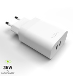 Síťová nabíječka FIXED s 2x USB-C výstupem, podpora PD, 35W, bílá