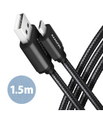 AXAGON BUMM-AM15AB, HQ kabel Micro USB <-> USB-A, 1.5m, USB 2.0, 2.4A, ALU, oplet, černý