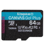 Kingston MicroSDXC karta 64GB Canvas Go! Plus, R:170/W:70MB/s, Class 10, UHS-I, U3, V30, A2