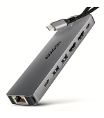 AXAGON HMC-7HX2, USB 5Gbps hub, 2x USB-A, USB-C, 2x HDMI 4k/60Hz, RJ-45 GLAN, PD 100W, kabel 15cm