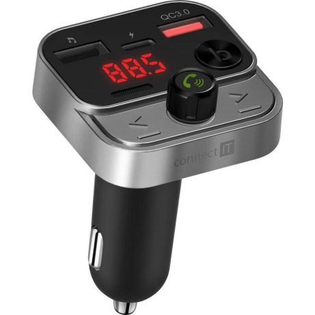 CONNECT IT InCarz Bezdrátový FM transmitter, 2x USB-A + 1x USB-C, Stříbrno-černá