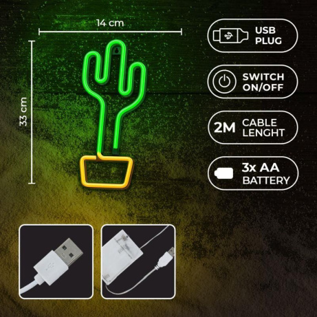 Dekorativní LED neon Kaktus zelený