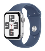 Apple Watch SE (2024) GPS 44mm Silver Aluminium Case with Denim Sport Band - S/M