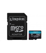 Kingston MicroSDXC karta 256GB Canvas Go! Plus, R:170/W:90MB/s, Class 10, UHS-I, U3, V30, A2 + Adaptér