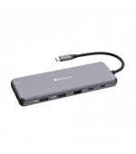 VERBATIM Hub USB-C Pro Multiport 13 Port, 6x USB-A, 2x USB-C, 2x HDMI, DP, RJ45, 3.5mm Jack audio, šedá