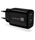 CONNECT IT Wanderer2 GaN nabíjecí adaptér 1×USB-C + 1xUSB-A, 33W PD, černá