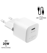 Set nabíječky FIXED Mini s USB-C výstupem a USB-C/Lightning kabelu, podpora PD, 1 metr, 20W, bílý