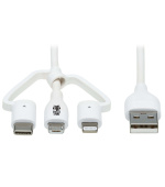 Tripplite Kabel USB-A/Light.+Micro-B+USB-C,Synch/Nabíjení,MFi,Samec/3xSamec,Safe-IT Antib,bílá,1.2m