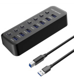 PREMIUMCORD Hub USB 3.2, 7-portový s vypínači portů, 5G SuperSpeed, Černá