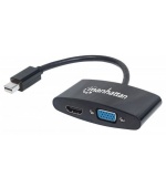 MANHATTAN 2-in-1 4K Mini DisplayPort Adapter, Mini DP Male to HDMI/VGA Female, Passive, Black