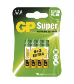 GP alkalická baterie SUPER AAA (LR03) 6+2BL