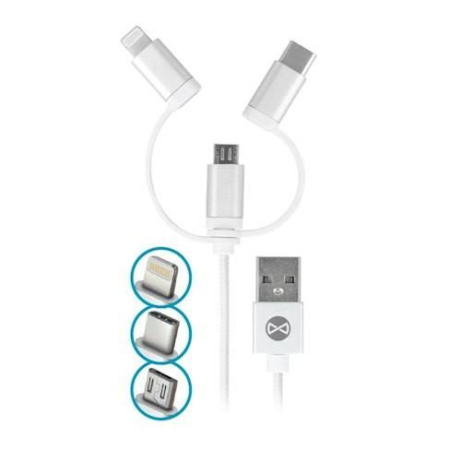 Datový kabel Forever 3v1 micro USB+Lightning+USB-C 1m 1,5A bílý