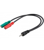 PREMIUMCORD Adaptér Jack 3,5mm 4pin - 2x stereo Jack 3,5mm, redukce (M/2xF, 4 pólový)