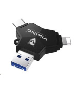 Viking USB Flash disk 3.0 4v1 s koncovkou Lightning/Micro USB/USB/USB-C, 128 GB, černá