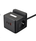 Viking síťový adaptér YC23H, 2x 230 V, 1x USB-A, 2x USB-C, dotykové světlo, funkce stojánku, černá