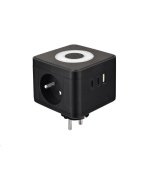 Viking síťový adaptér Y23L, 2x 230 V, 1x USB-A, 2x USB-C, dotykové světlo, černá