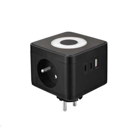 Viking síťový adaptér Y23L, 2x 230 V, 1x USB-A, 2x USB-C, dotykové světlo, černá