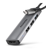 AXAGON HMC-H3A, USB 5Gbps hub, 3x USB-A, HDMI 4k/30Hz, kabel USB-C 15cm