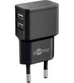 goobay Napájecí a nabíjecí adaptér 230V na 2x USB, max.2,4A, černý