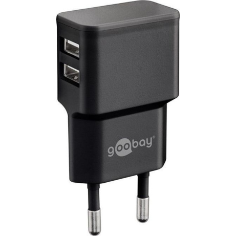 goobay Napájecí a nabíjecí adaptér 230V na 2x USB, max.2,4A, černý