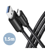 AXAGON BUCM3-AM15AB, SPEED kabel USB-C <-> USB-A, 1.5m, USB 3.2 Gen 1, 3A, ALU, oplet, černý