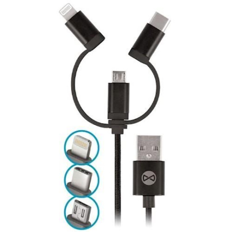 Datový kabel Forever 3v1 USB/microUSB, Lightning, USB-C 1m 1,5A černý