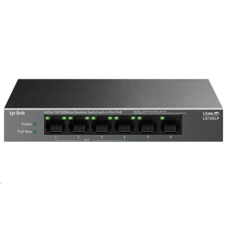 TP-Link LiteWave switch LS106LP (6x100Mb/s, 4xPoE, 41W, fanless)