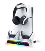 iPega P5S006 Multifunkční Nabíjecí RGB Stojan s Chlazením pro  PS5 Slim White