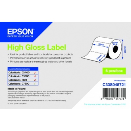 High Gloss Label - Die-cut Roll: 76mm x 127mm