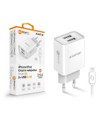 Chytrá síťová nabíječka ALIGATOR 2,4A, 2xUSB, smart IC, bílá, USB kabel pro iPhone/iPad