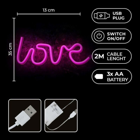 Dekorativní LED neon Love růžový